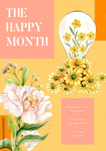 Poster template with happiness happen day concept,watercolor style