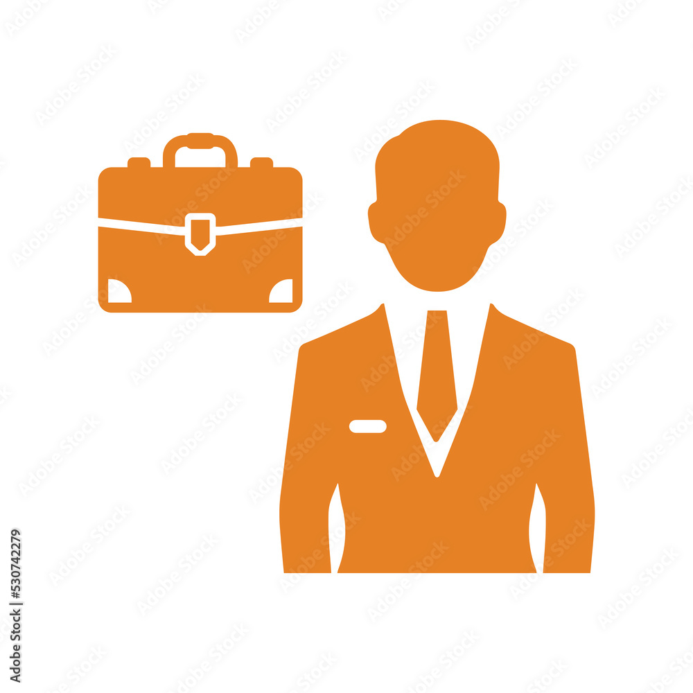 Employee, male, worker, business man icon. Orange vector sketch.