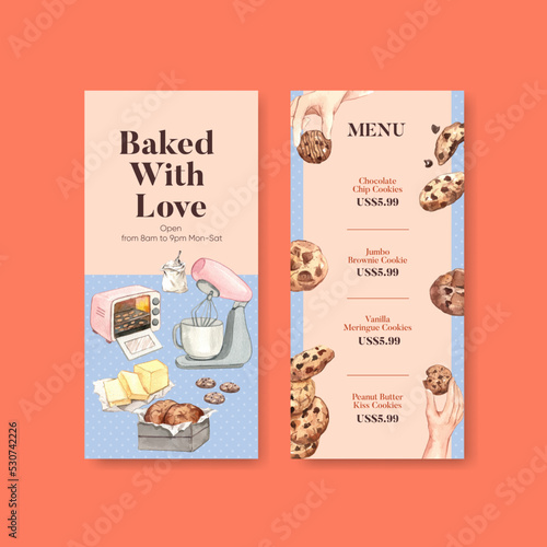 Menu template with homemade cookie concept,watercolor style