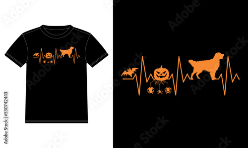 Golden Retriever Pumpkin Heartbeat Spider Web Funny Halloween T-Shirt