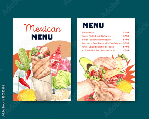 Menu template with taco day concept,watercolor style