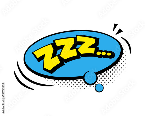 Zzz comic word speech bubble icon  with cloud, stars, rays and halftone effect background. Pop art vector cartoon illustration in retro style. Design for comic book, poster, banner