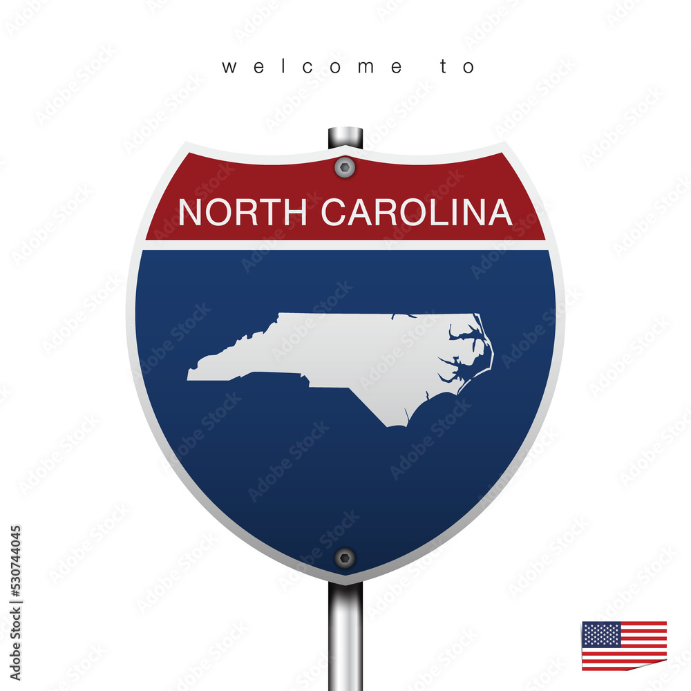An Sign Road America Style with state of American, North Carolina and map, vector art image illustration An Sign Road America Style with state of American, North Carolina and map, vector art image illustration