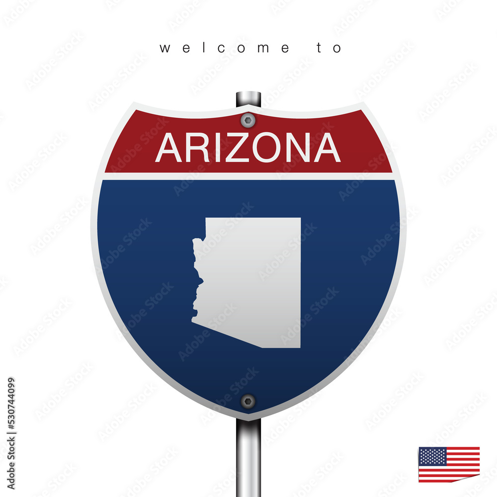 An Sign Road America Style with state of American, Arizona and map, vector art image illustration An Sign Road America Style with state of American, Arizona and map, vector art image illustration