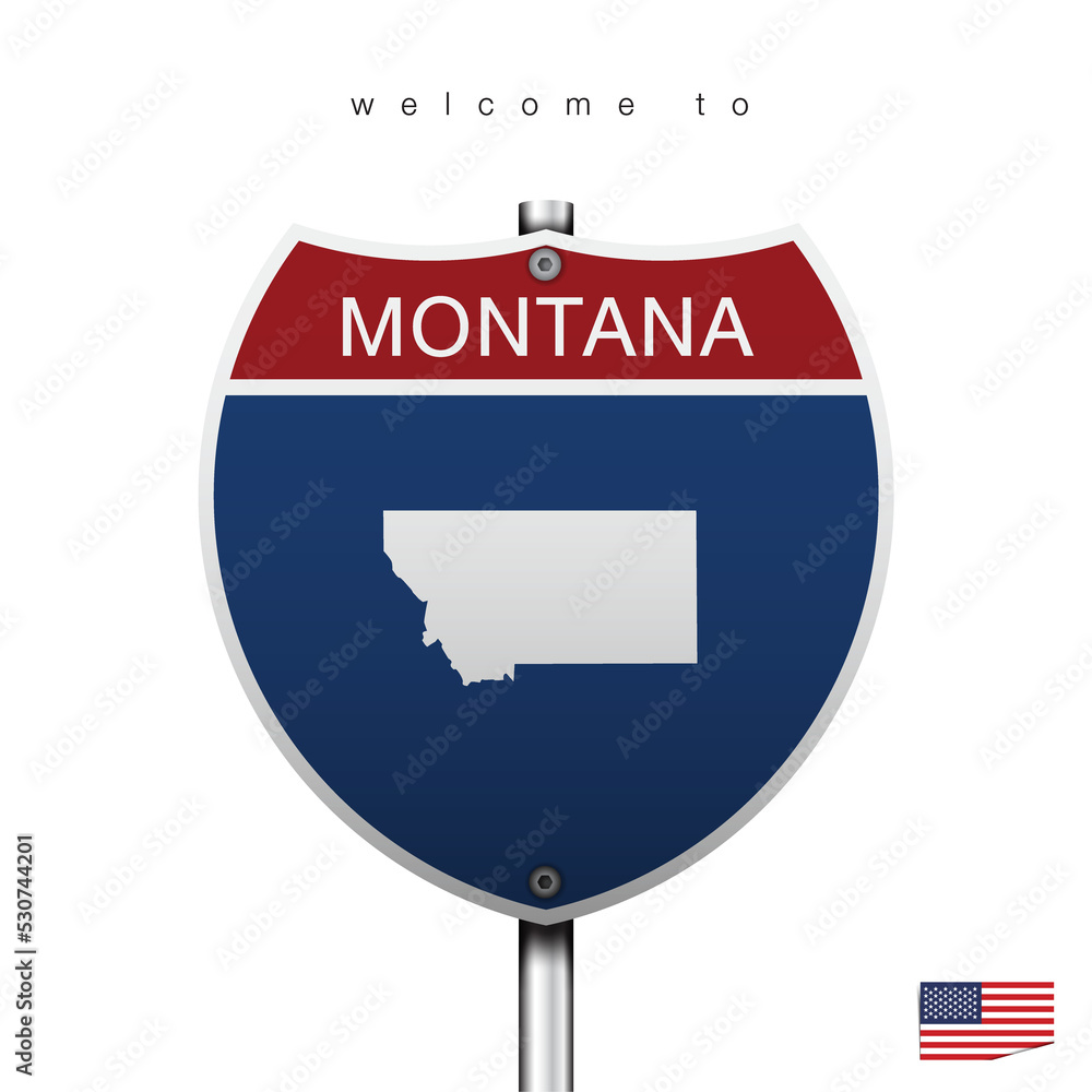 An Sign Road America Style with state of American, Montana and map, vector art image illustration An Sign Road America Style with state of American, Montana and map, vector art image illustration