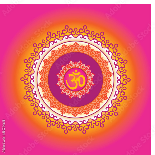 abstract background with om symbol on color ornamental mandala