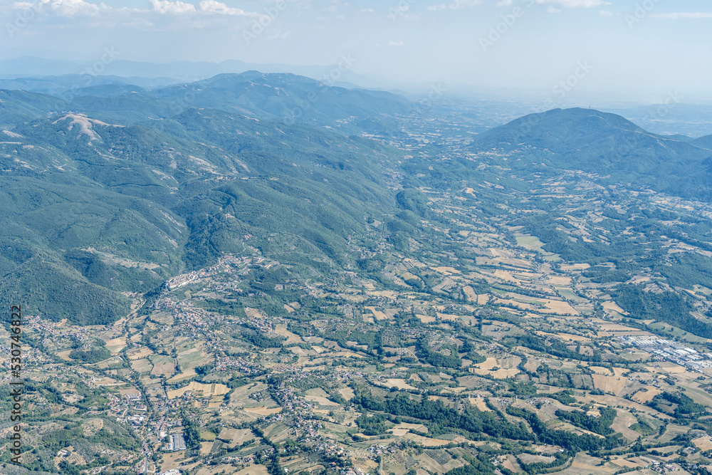 Stroncone hilltop village, aerial, Italy