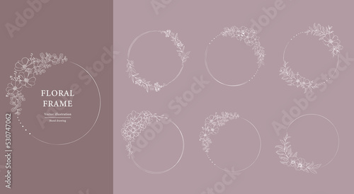Floral Frame set . Hand drawn Botanical vector illustration. Round flower wreath. White color.