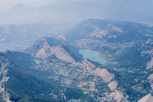 Gallo lake and Letino village aerial , Italy