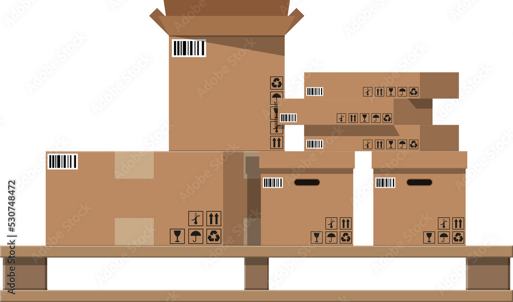 Pile cardboard boxes on wooden pallets Pile cardboard boxes on wooden pallets