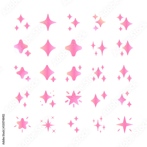 Pink gradient shiny star vector set. Glow  sparkle  magical