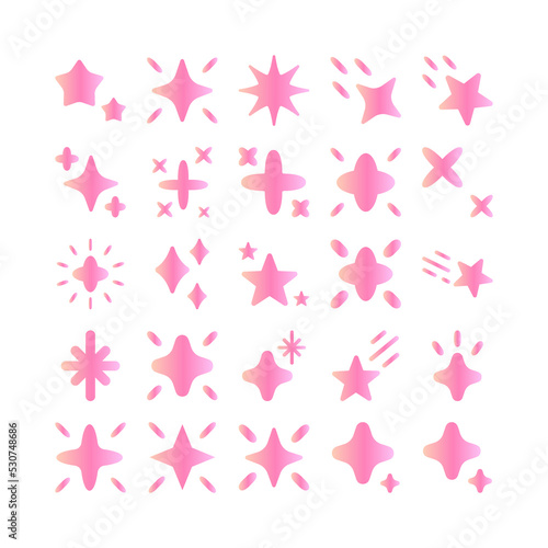 Pink gradient shiny star vector set. Glow, sparkle, magical © Oksana