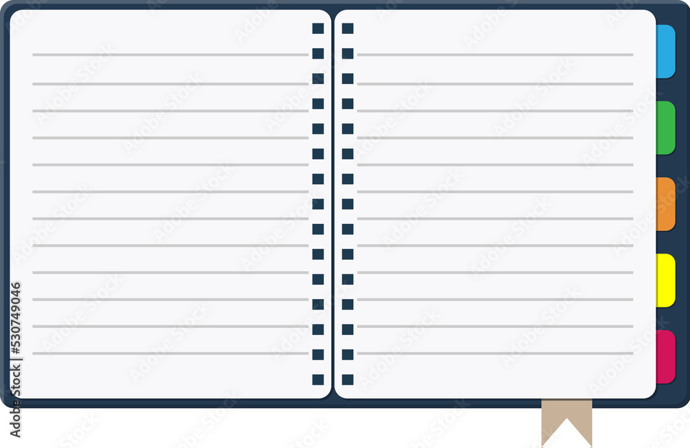 Notepad and paper sheets with bookmarks Notepad and paper sheets with bookmarks
