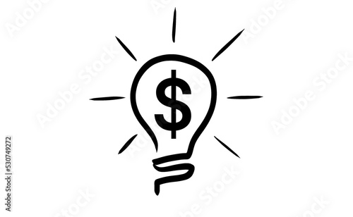 transparent illustration of symbolisation of the increase in energy . representation of a light bulb and the dollar sign  photo
