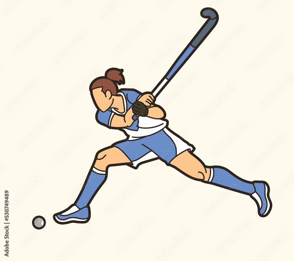 Field Hockey Sport Female Player Action Cartoon Graphic Vector Field Hockey Sport Female Player Action Cartoon Graphic Vector