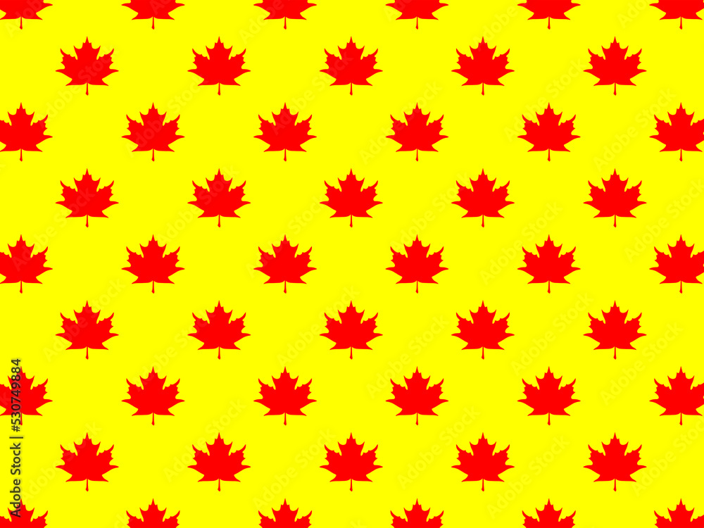 pattern of red maple leaves on a yellow background. template for application to the surface. Horizontal image. pattern of red maple leaves on a yellow background. template for application to the surface. Horizontal image.