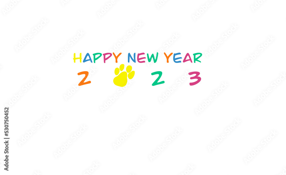 transparent illustration : happy new year from colorful letters with pet paw transparent illustration : happy new year from colorful letters with pet paw