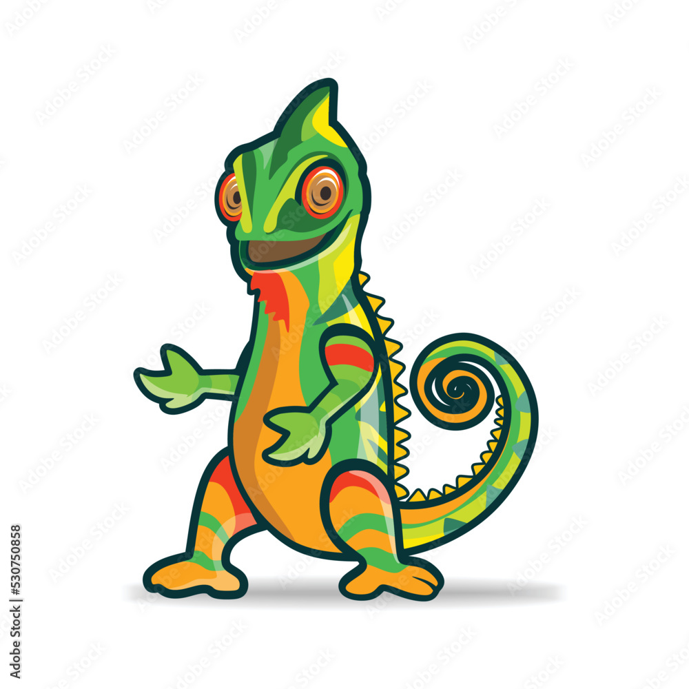 Fototapeta premium Standing chameleon mascot white background