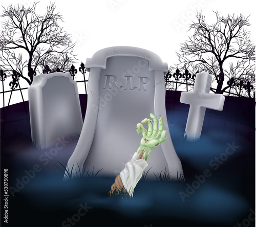 Zombie grave Halloween illu...