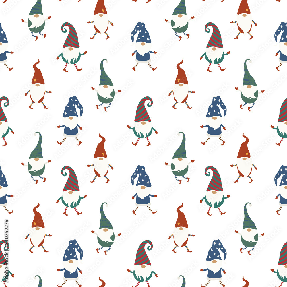 Bright  Christmas Gnomes Seamless Pattern