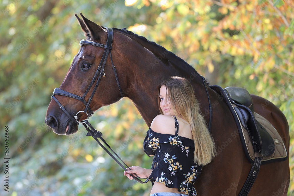 Obraz premium A girl and her horse, Gotland Sweden.