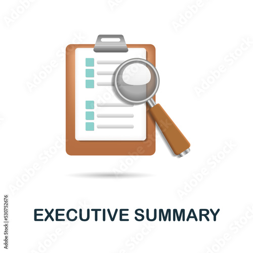 Executive Summary icon. 3d illustration from business plan collection. Creative Executive Summary 3d icon for web design, templates, infographics and more