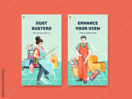 Instagram template with cleaning service concept,watercolor style