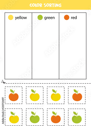 Sort hand drawn apples by colors. Learning colors for children.