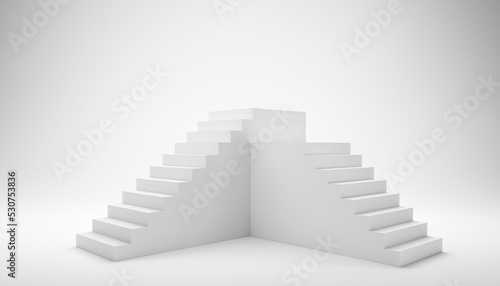 Abstract geometric white background podium with stairs - 3d illustration