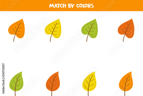 Color matching game for preschool kids. Match leaves by colors.