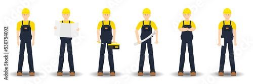 Cartoon set general technician man with uniform, Vector illustration.