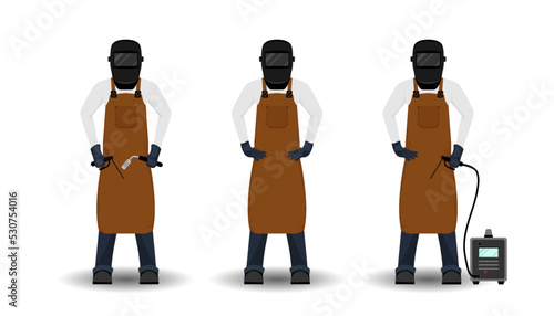 Cartoon set welding worker on isolated background, Vector illustration.