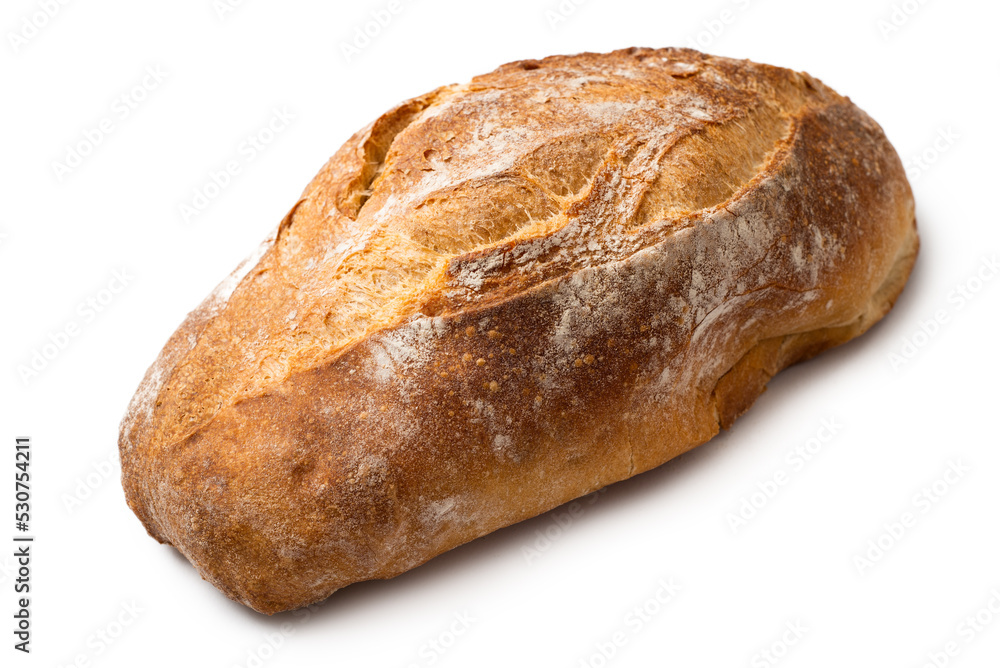 Pane fresco di tipo francesino, isolato su fondo bianco, cibo italiano 