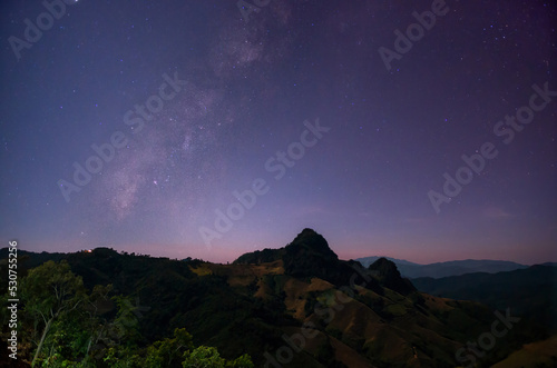 Mountain under Milky Way Galaxy. houyhia viewpoint, Mae Hong Son, Thailand Universe galaxy milky way time lapse, dark milky way, galaxy view, star lines,