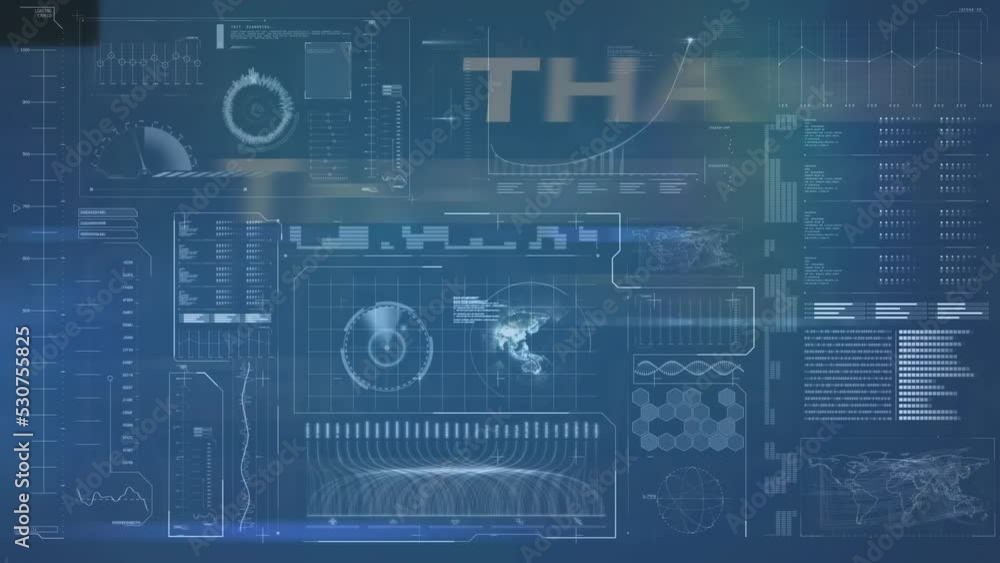 Animation of data processing over thank you text Animation of data processing over thank you text