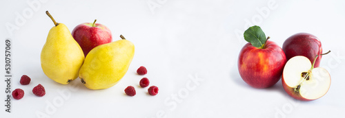 Fototapeta Naklejka Na Ścianę i Meble -  Banner. Close-up on fruit and berry on the white background. Copy space.