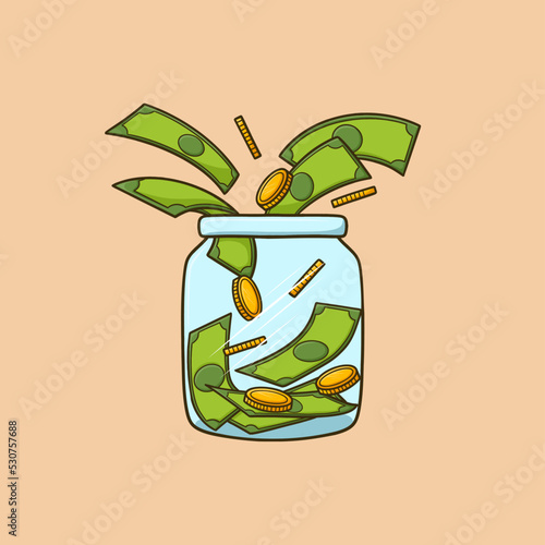 Saving Money in a Jar Vector Illustration