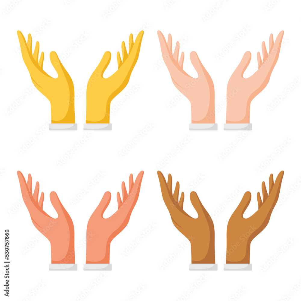Set of hands gestures on white background