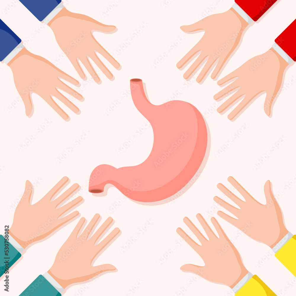 Set of hands gestures with stomach Set of hands gestures with stomach