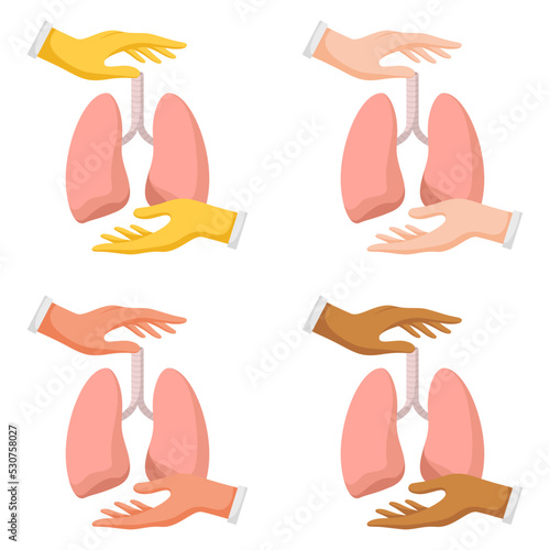 Set of hands gestures with lung