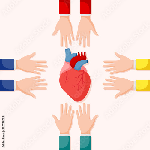 Set of hands gestures with human heart