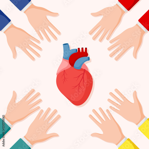 Set of hands gestures with human heart