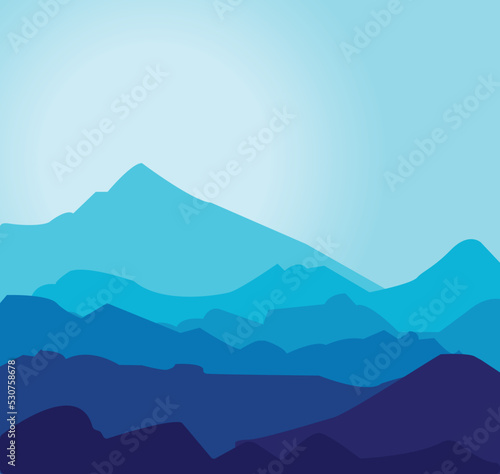 Vector illustration of Mountain landscape with road and light blue background.