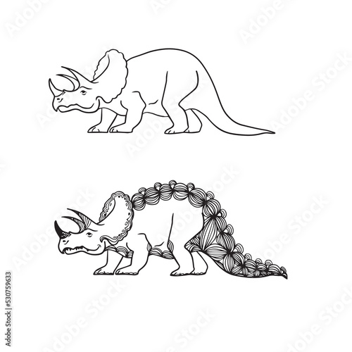 Triceratops. A series of prehistoric dinosaurs. Fossil animals in contour style