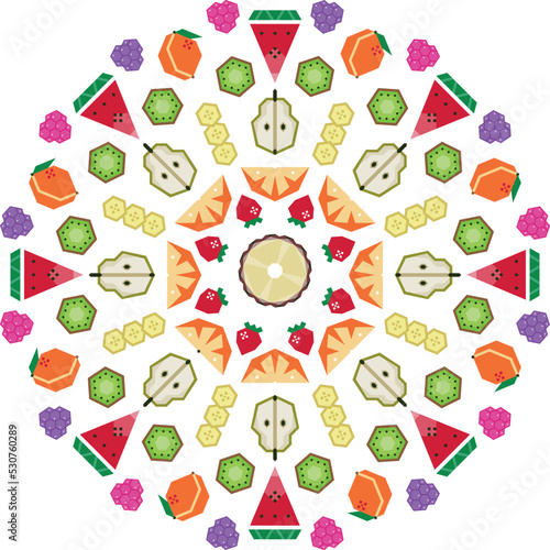 Fruit, Salads, Healty, Geometric, Icon, Color, Mandala