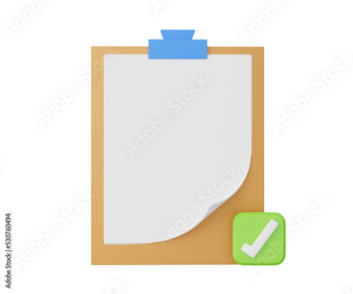 3D clipboard with checkmark. 3D rendering