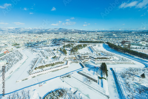 Goryokaku fort in winter seasonม Hakodate, Hokkaido, Japan