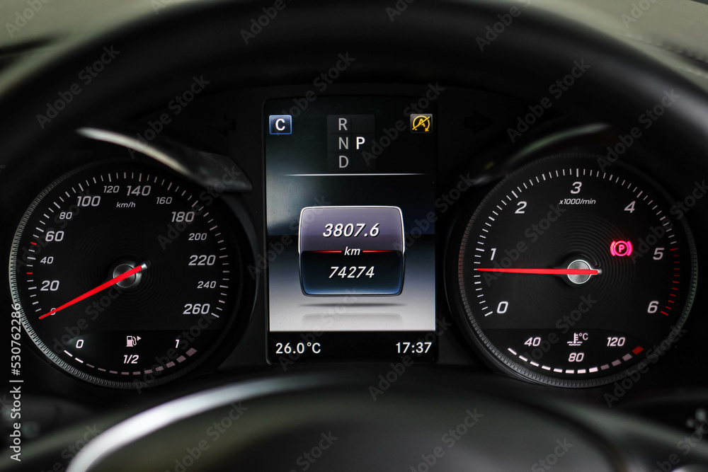 car instrument panel, car speed motor of night, car dashboard modern automobile controlilluminated panel speed display. car instrument panel, car speed motor of night, car dashboard modern automobile controlilluminated panel speed display.