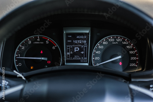 car​ instrument panel, car​ speed motor of​ night, car​ dashboard​ modern​ automobile control​illuminated panel​ speed display. 