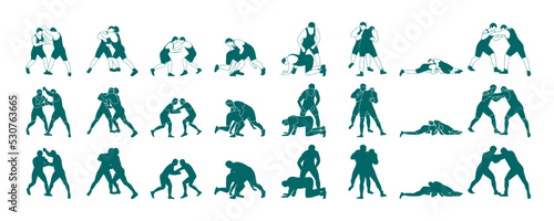 Athlete wrestler in wrestling, duel, fight. A pack of silhouettes Greco Roman, freestyle, classical wrestling.